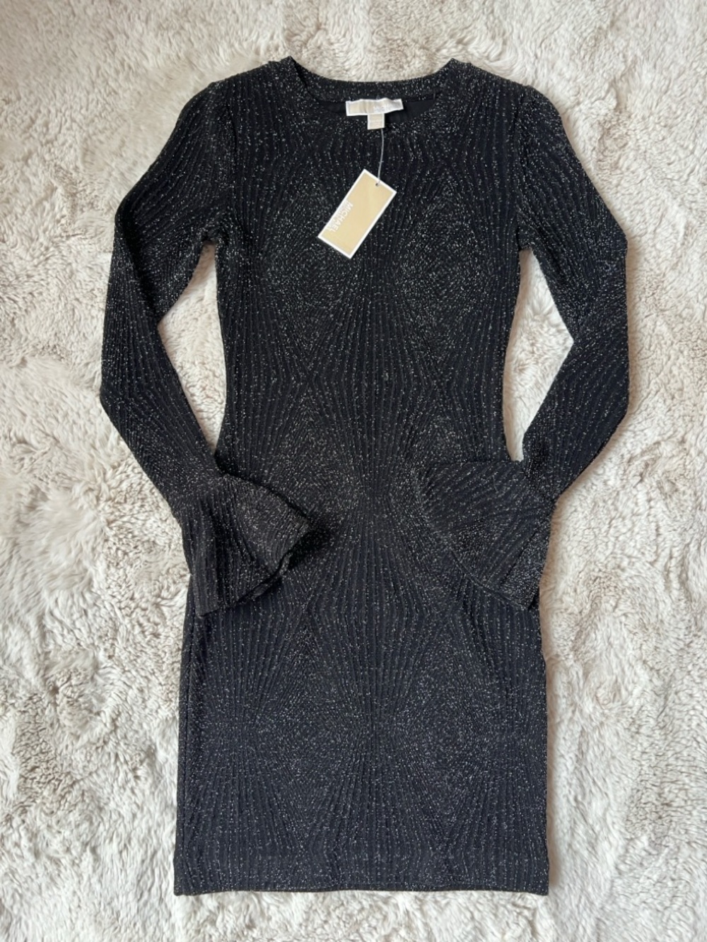 NEW WITH TAGS XXS STRETCH Michael Kors Black Metallic Long Sleeve Knit Dress